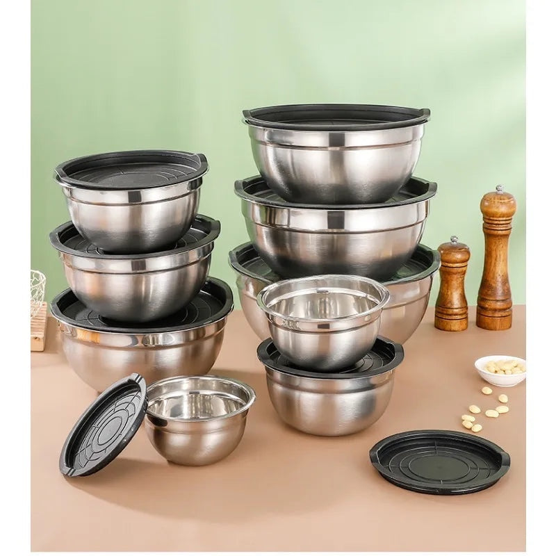 Nesting Prep Bowls with Lids, Stainless Steel Set