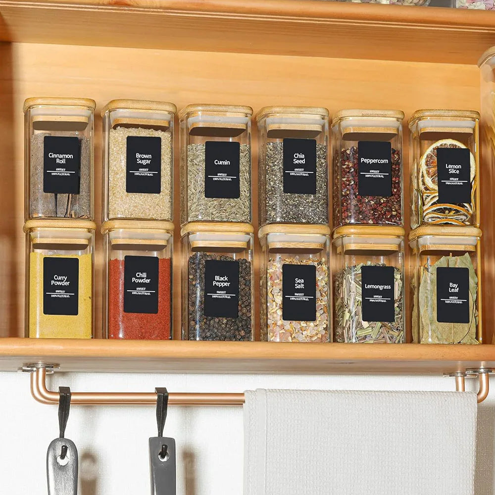 Glass Spice Jars with Bamboo Lids & Labels
