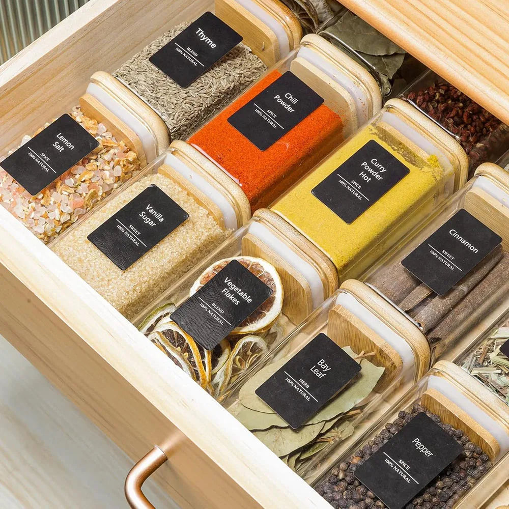 Glass Spice Jars with Bamboo Lids & Labels