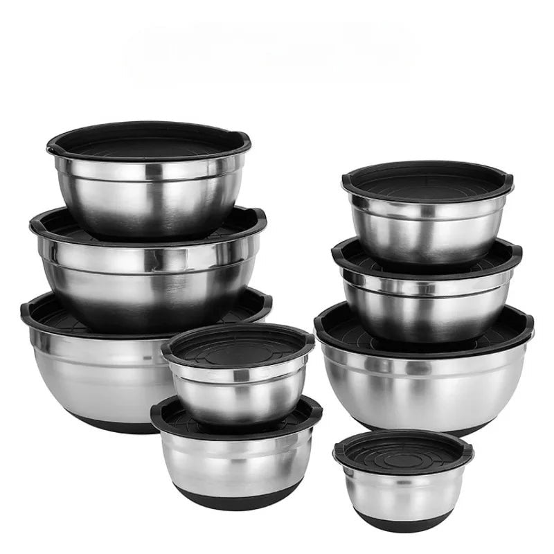 Nesting Prep Bowls with Lids, Stainless Steel Set