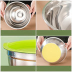 Staplewell stainless steel nesting prep bowls with colourful lids and non-slip bases for kitchen mixing and storage